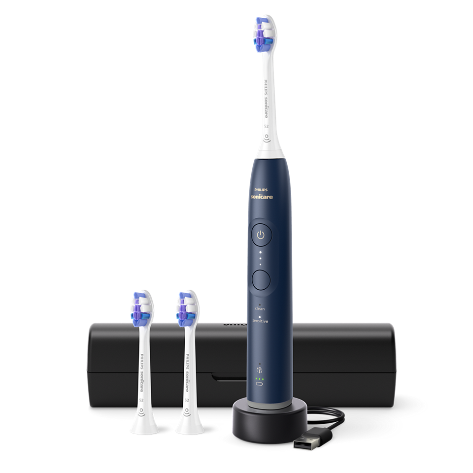 Philips Series 6100 HX7403/01 Genopladelig tandbørste, Voksen, Sonisk tandbørste, Daglig pleje, Sensitiv, 62000 Omdrejninger pr. minut, Mørkeblå, 2 min, 4 x 30 sek.