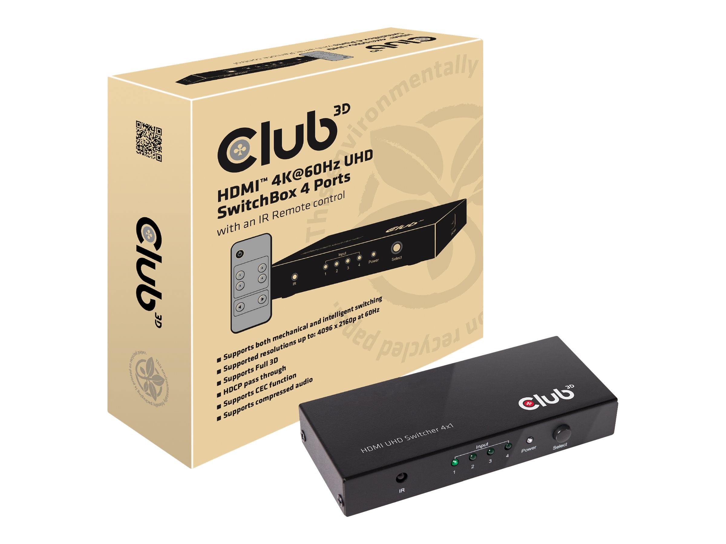 Club 3D CSV-1370 HDMI 2.0 Switchbox 4 ports