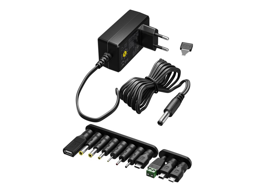 Goobay Universalnätdel 3 V - 12 V, max. 7,2 W inkl. 11 adaptrar: 7 DC-adaptrar plus USB-C™, USB-A, USB Mini-B, Micro-USB och terminalblock