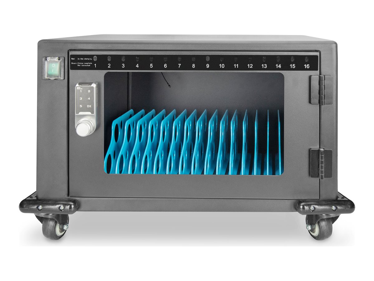 DIGITUS - Vogn med hjul (kun opladning) - for 16 netbooks/tablets - låsbar - sort, RAL 9005 - skærmstørrelse: op til 14