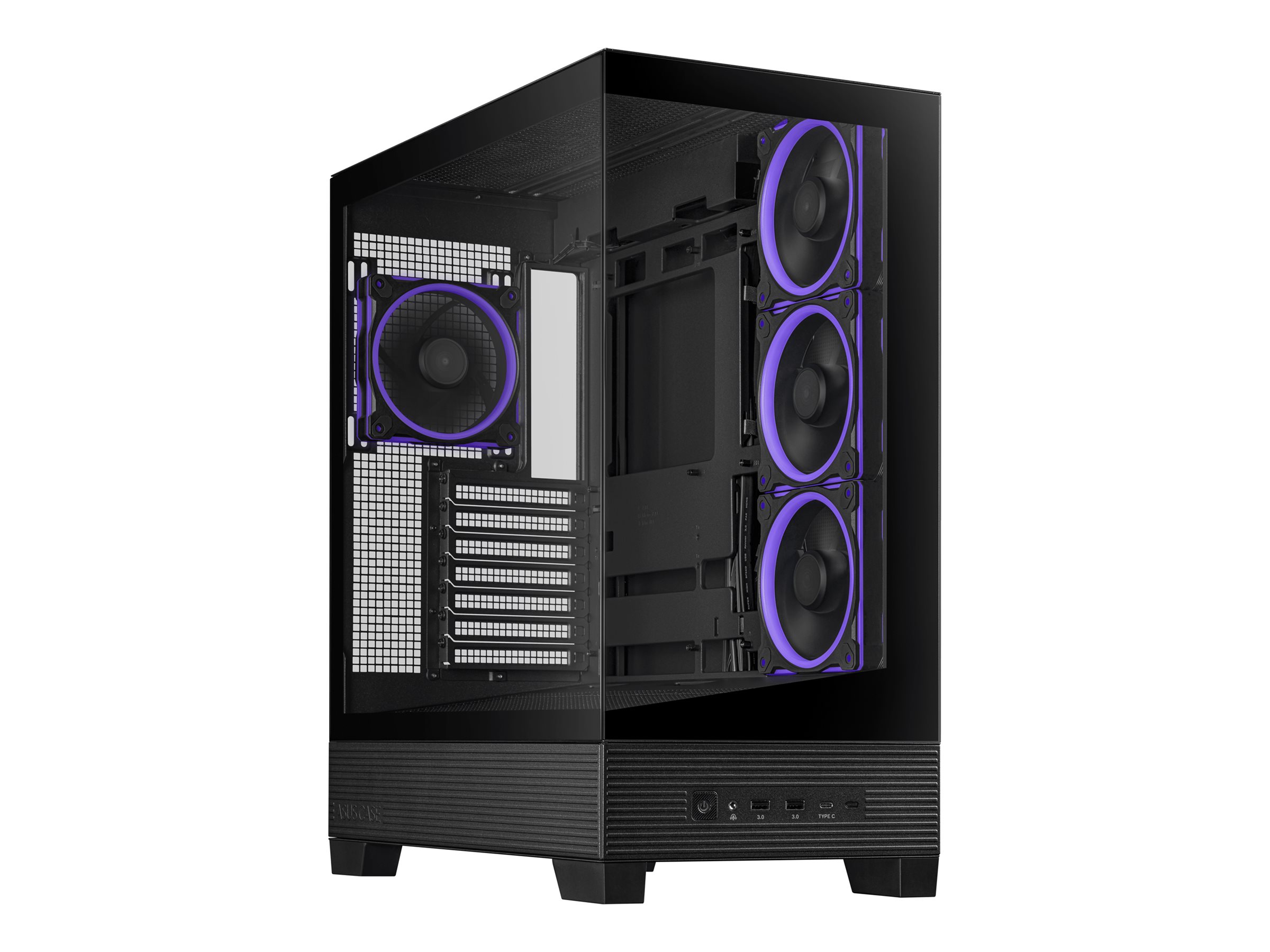ASUS A23 PLUS - Mid tower - ATX - sidepanel med vindue (hærdet glas) - ingen strømforsyning (ATX) - sort - USB/Lyd