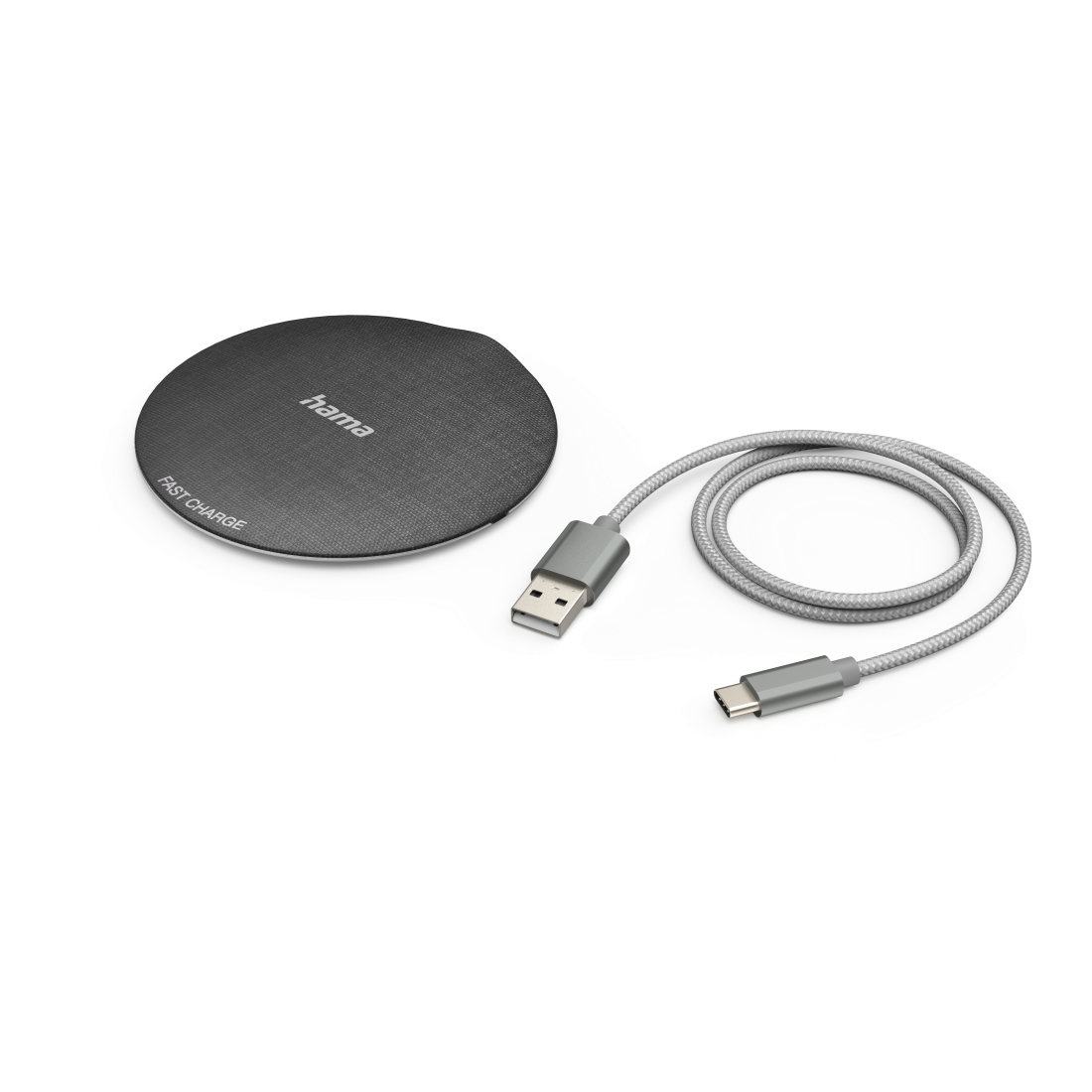 Hama QI-FC10 Metal Mobiltelefon, Smartphone Sort, Sølv USB Trådløs opladning Hurtig opladning Indendørs