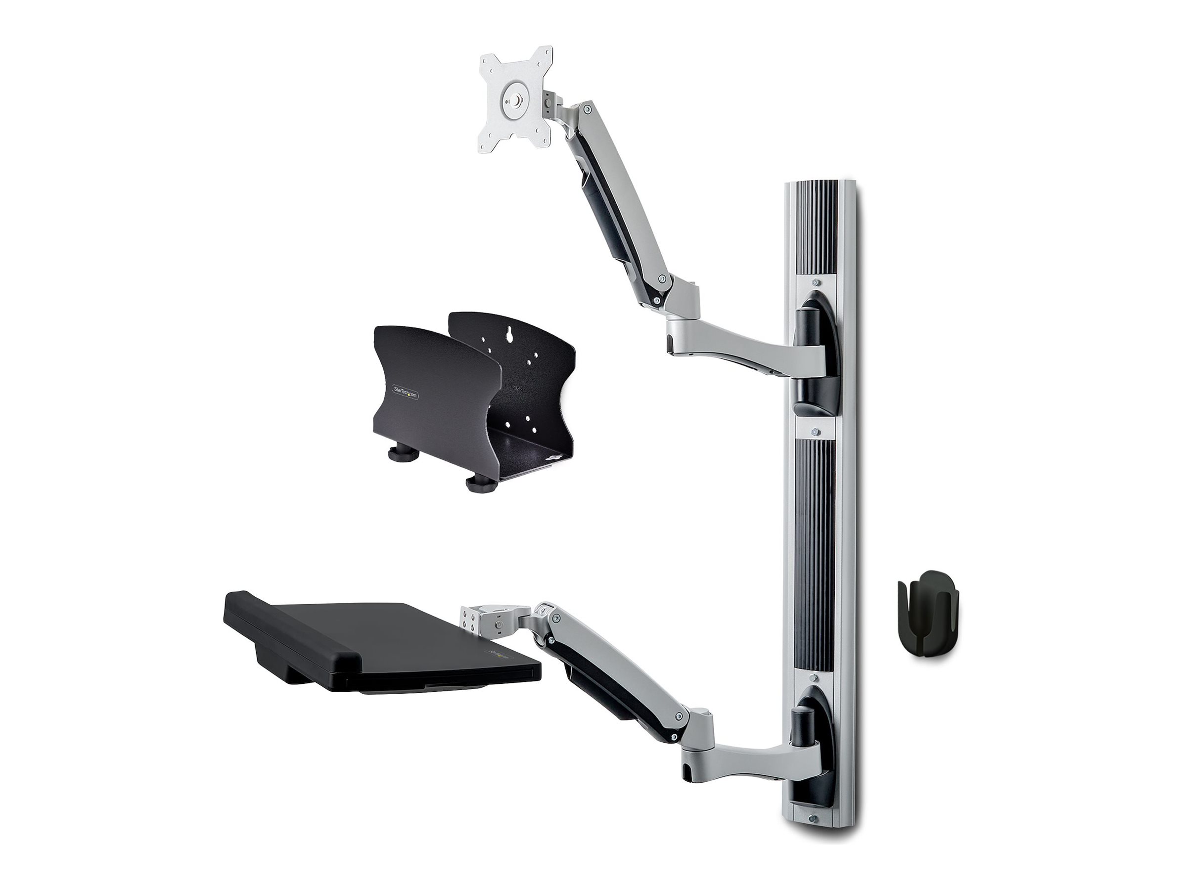 Startech Wall Mount Workstation, VESA Mount For 32 Monitors (22lb/10kg), Fully Articulating Arms For Single Monitor Mount & Keyboard Tray, Includes Desktop Computer/PC Bracket - Ergonomic Standing Desk (2PASTSC-WALL-MOUNT) - Monteringssæt - arbejdsstation - for fladt panel - aluminium, stål - sort - skærmstørrelse: up to 27 / 32 (ultra-wide) - vægmonterbar - TAA-kompatibel