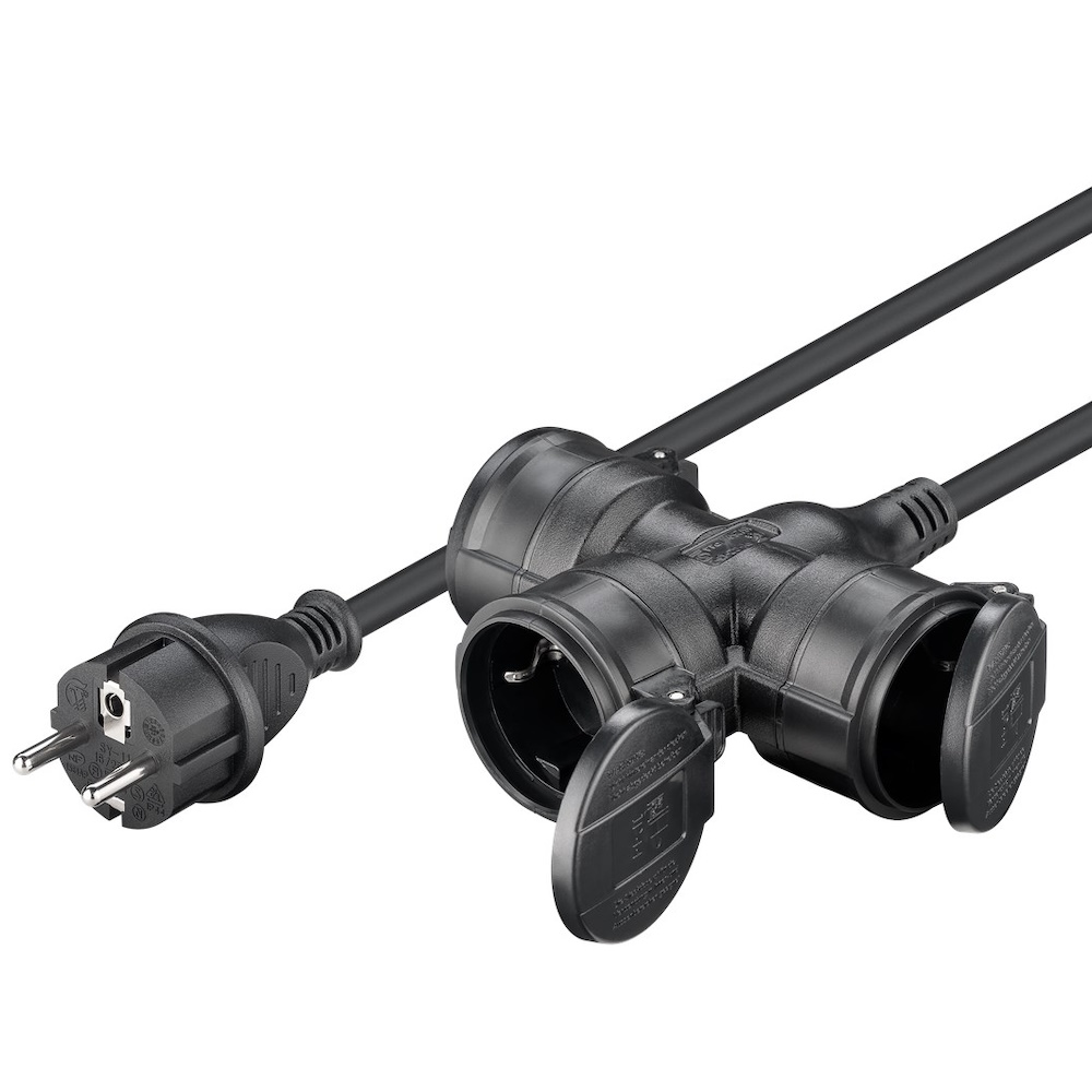 Pro Outdoor Triple Extension Cable - Power (CEE 7/7) - Type E/F Plug - Sort - 25 m