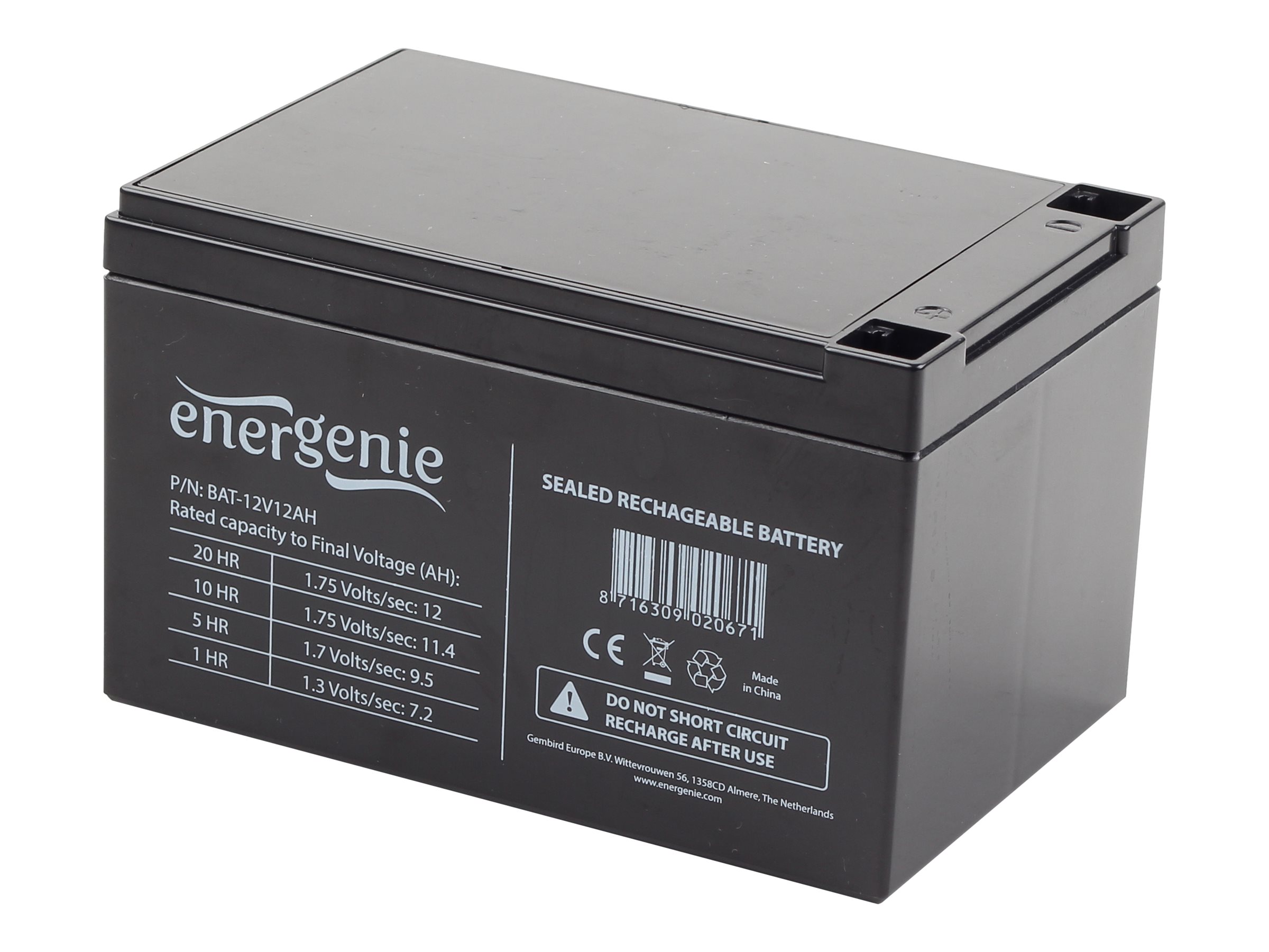 Gembird EnerGenie BAT-12V12AH Rechargeable battery 12 V 12 AH for UPS