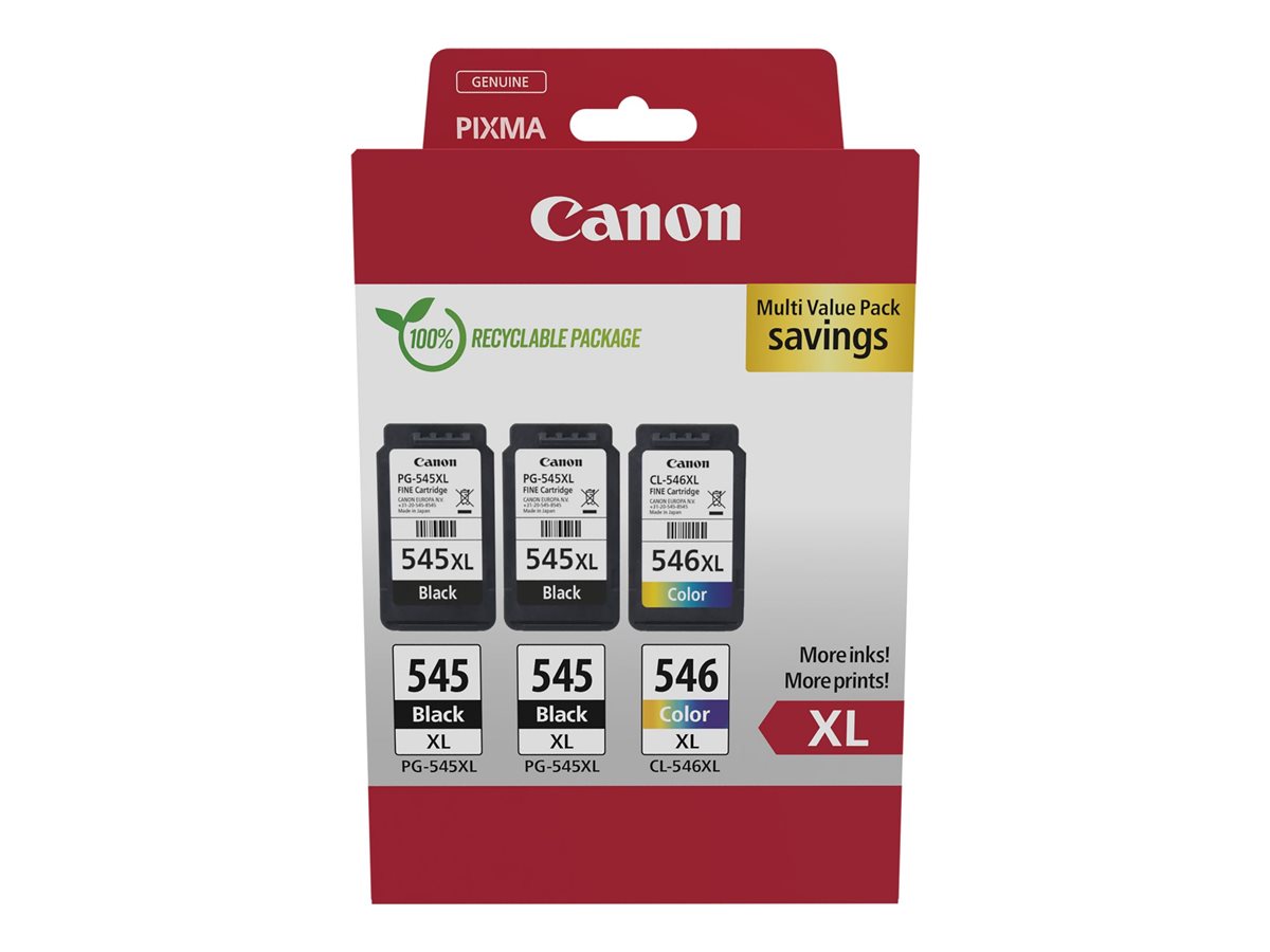 Canon PG-545XL x2 /CL-546XL Multi Pack Sort Farve (cyan, magenta, gul) Blæk billede
