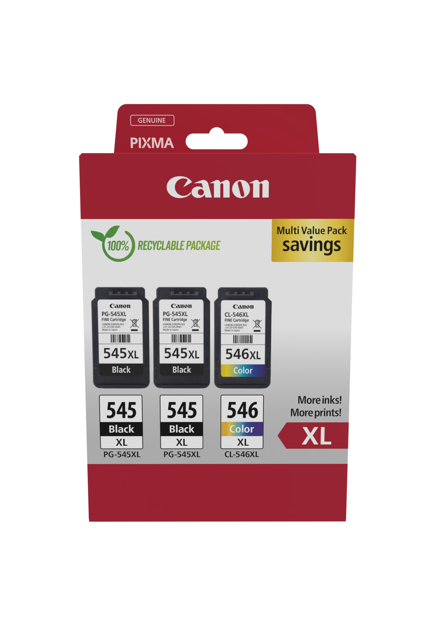 Canon PG-545XL x2 /CL-546XL Multi Pack Sort Farve (cyan, magenta, gul) Blæk billede
