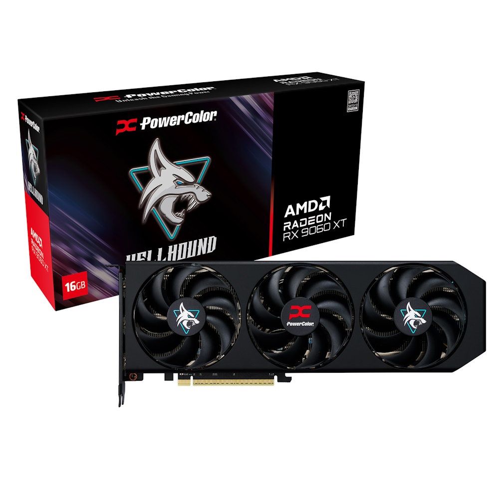 PowerColor Hellhound Radeon RX 9060 XT - Grafikkort - Radeon RX 9060 XT - 16 GB GDDR6 - PCIe 5.0 x16 - HDMI, 2 x DisplayPort