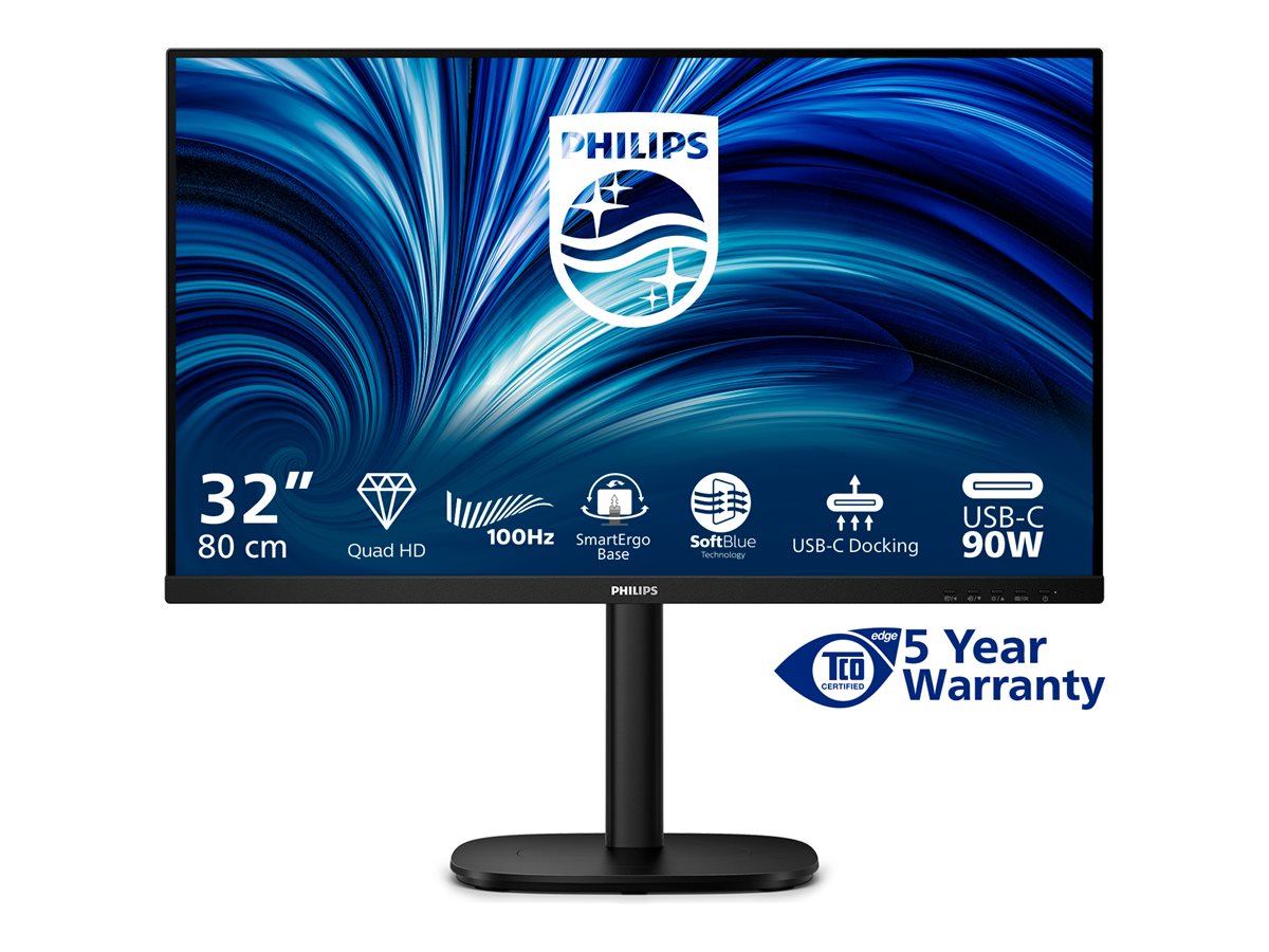 Philips 32B2U3601 - 3000 Series - LED-skærm - 32 (31.5 til at se) - 2560 x 1440 QHD @ 100 Hz - IPS - 1000:1 - HDMI, DisplayPort, USB-C - højtalere - sort