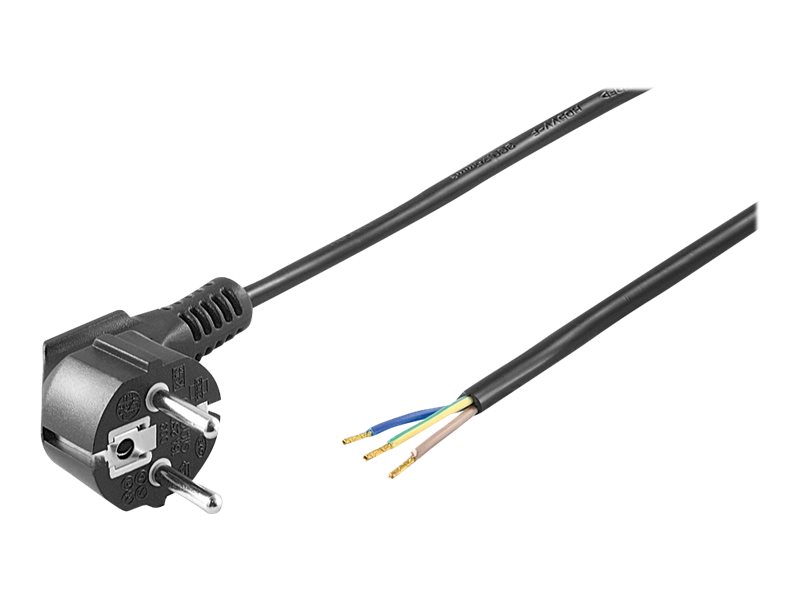 Goobay Skyddskontaktkabel vinklad för montering, 5 m, svart stickkontakt med skyddsjord (typ F, CEE 7/7) > lösa kabeländar