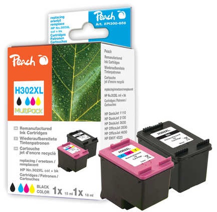 Peach H302XL blækpatron multipack - sort + cyan, magenta, gul (kompatibel med HP)