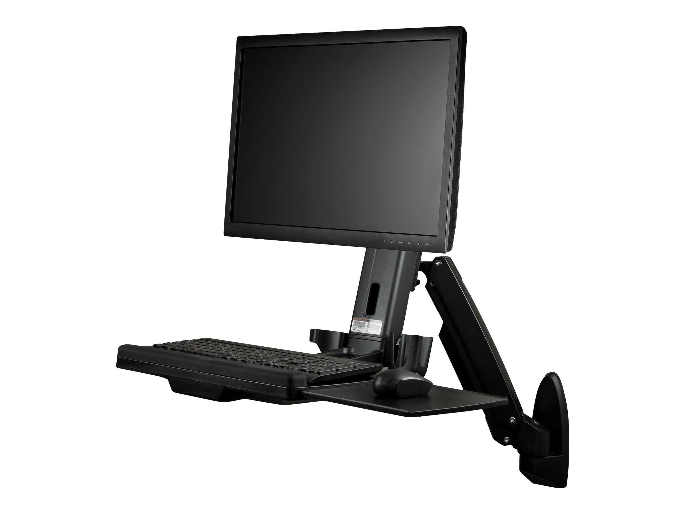 StarTech.com Wall Mount Workstation, Articulating Full Motion Standing Desk with Ergonomic Height Adjustable Monitor & Keyboard Tray Arm, Mouse &