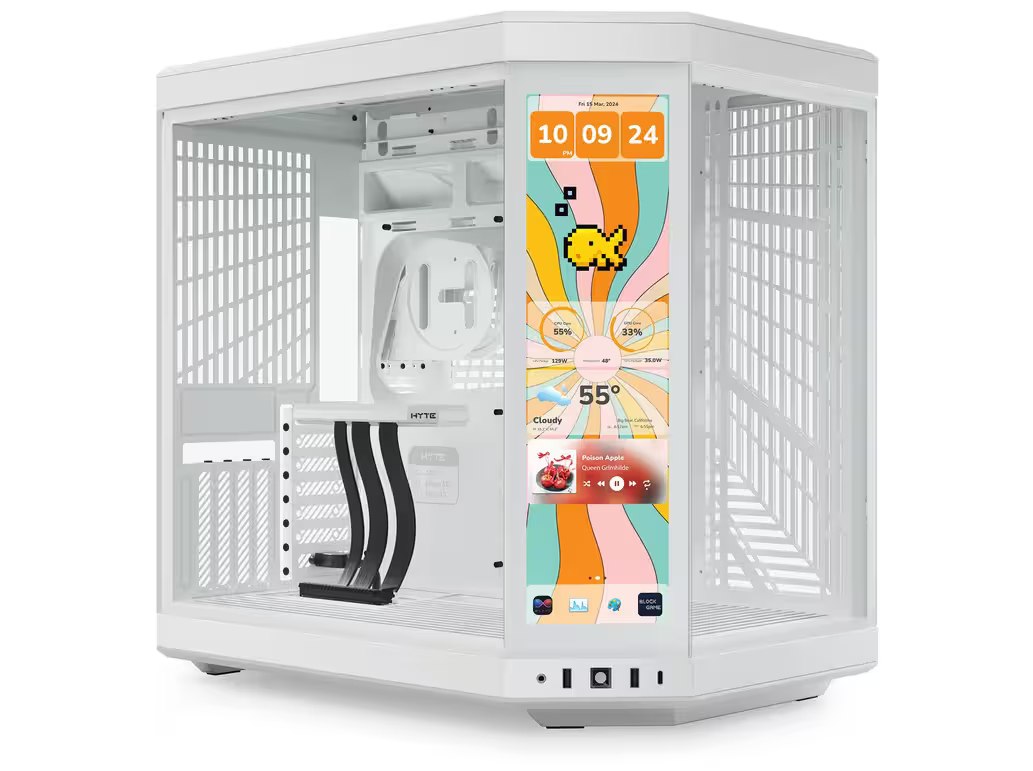 HYTE Y70 Touch - Mid tower - udvidet ATX - sidepanel med vindue (glas) - ingen strømforsyning (ATX) - snehvid - USB/Lyd