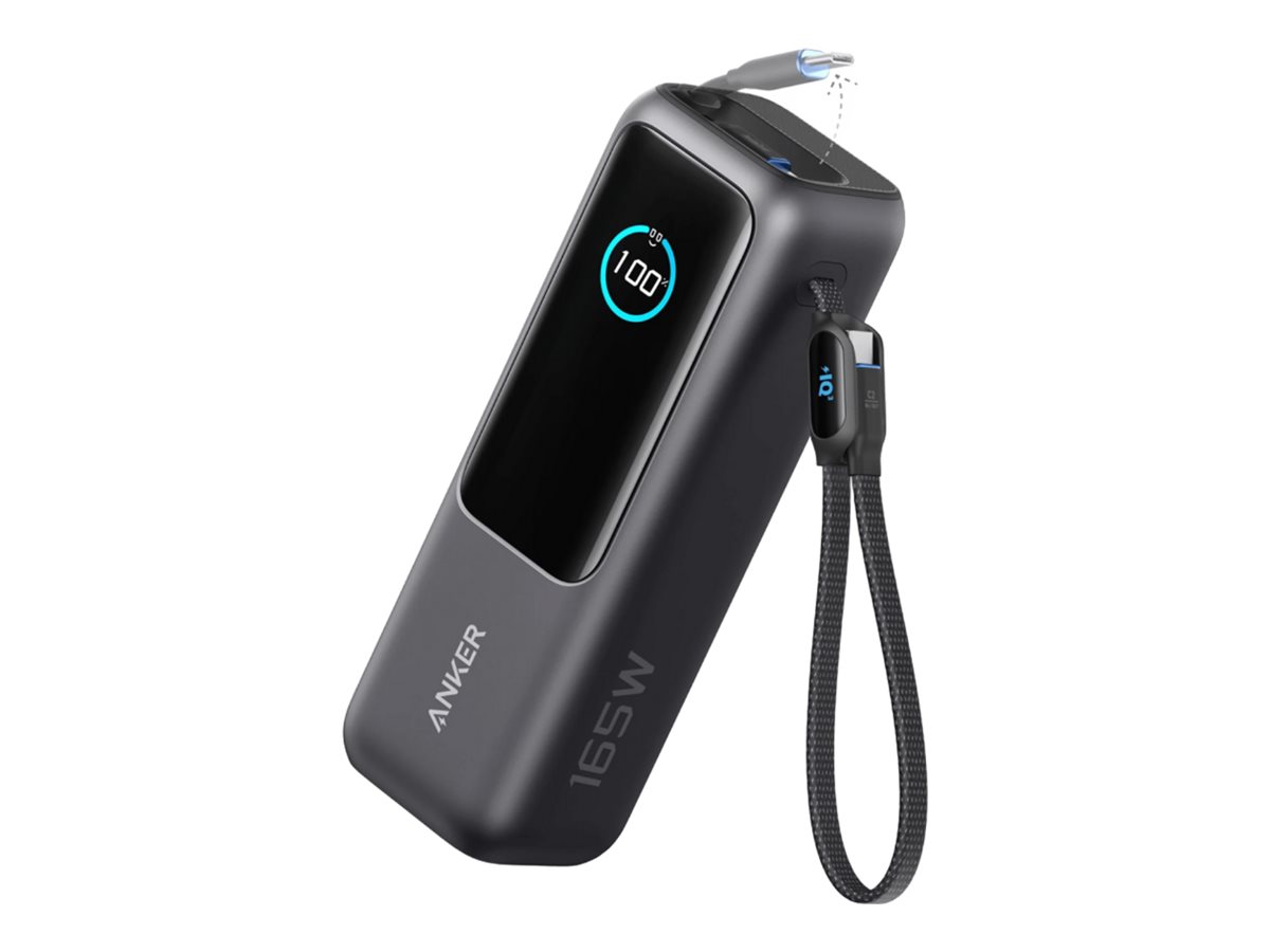 Anker - Powerbank - built-in and retractable cables - 165 Watt - 25000 mAh - output-stikforbindelser: 3 - space-sort