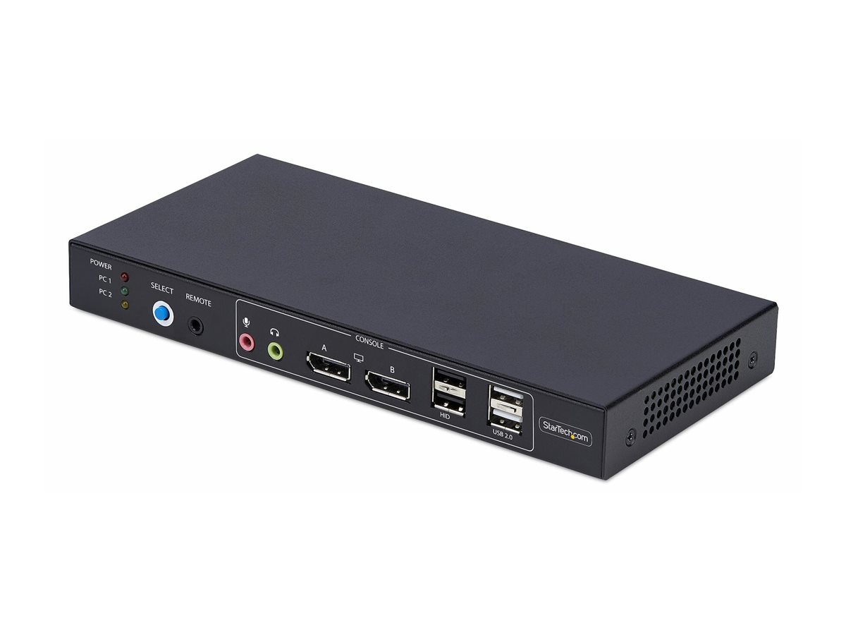 Startech 2-Port Dual-Monitor DP KVM Switch w/Video Matrix, 4K 60Hz - KVM / audio / USB switch - 2 x KVM / audio / USB - 1 lokalbruger - desktop - TAA-kompatibel