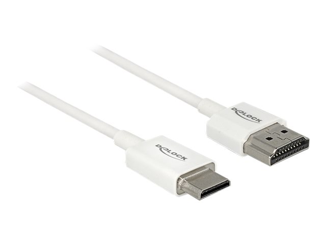 Delock Slim High Quality HDMI-kabel med Ethernet 1m Hvid
