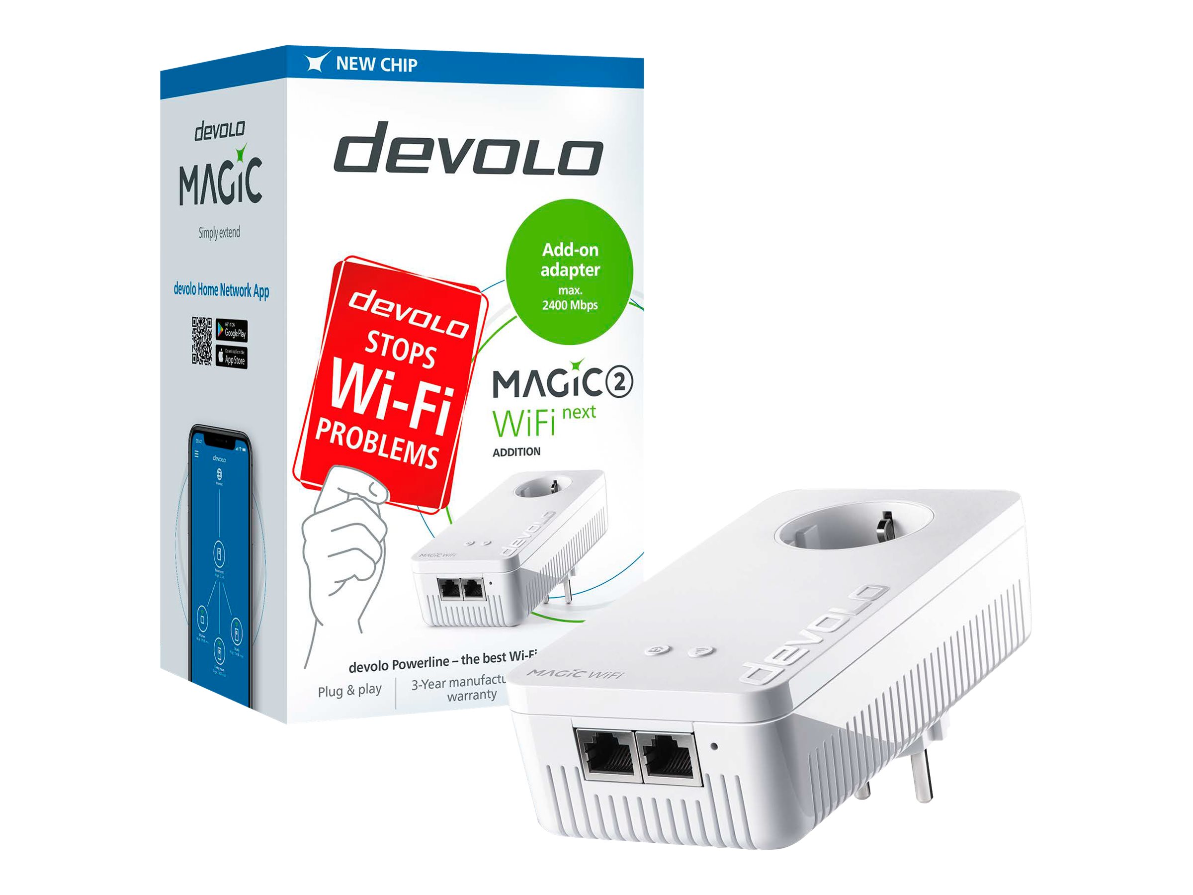 devolo Magic 2 WiFi next Powerline Adapter Powerline bis zu 2.400 Mbit/s, WiFi 5 bis zu 1.167 Mbit/s, 2x Gigabit LAN