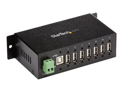 Startech USB 2.0 Hub - 7 Port - Mountable Rugged Industrial - Self Powered USB Hub - Hub - 7 x USB 2.0 - DIN monterbar på skinne - DC strøm - for P/N: ITB20D3250, MSDREADU2OTG, USB2HAB15, USB2HAB30AC, USB2HAB50AC, USB2HABM1, USB2HABM6RA