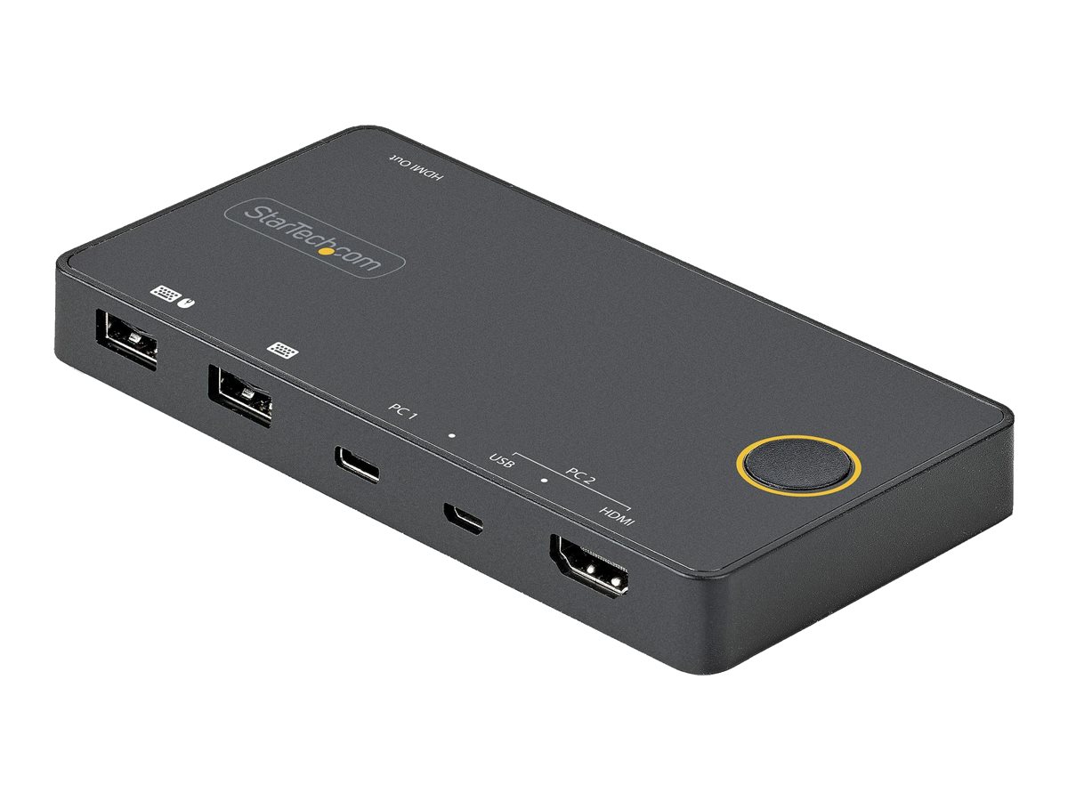 StarTech.com 2 Port Hybrid USB-A HDMI & USB-C KVM , Single 4K 60Hz HDMI 2.0 Monitor, Compact Desktop and/or Laptop HDMI KVM , USB Bus Powered,