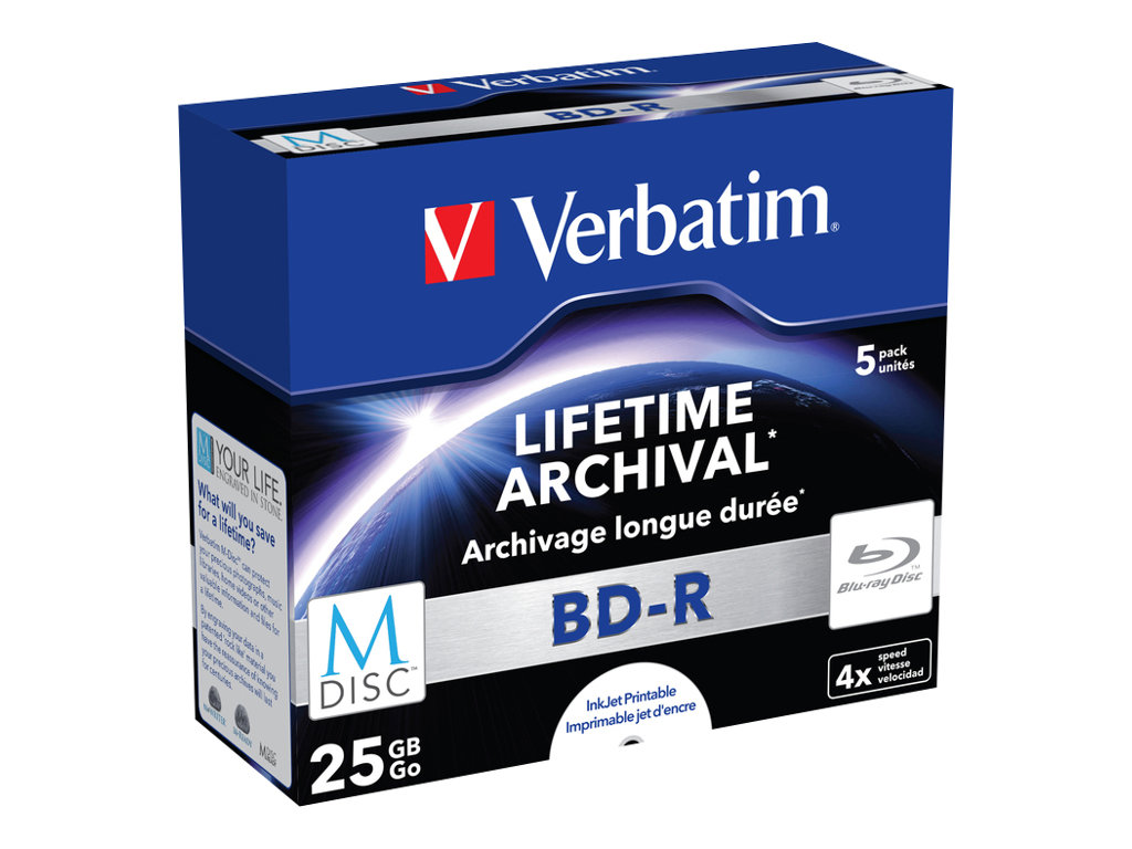 Verbatim M-Disc - 5 x BD-R - 25 GB 4x - printbar overflade for ink jet - cd-boks