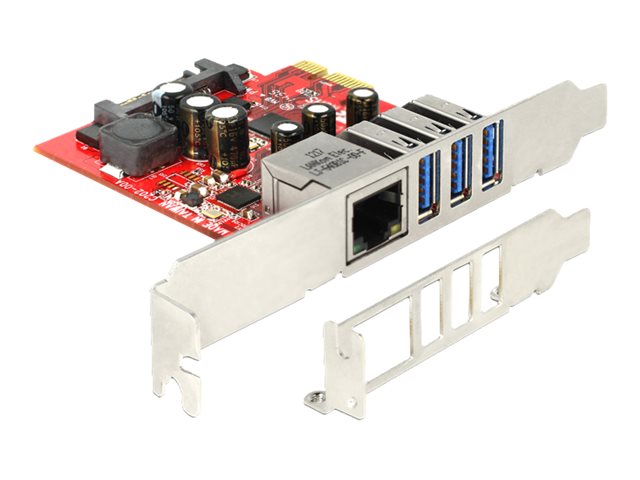 DeLock PCI Express Card > 3 x external USB 3.0 1 x external LAN Netværk / USB-adapter PCI Express x1