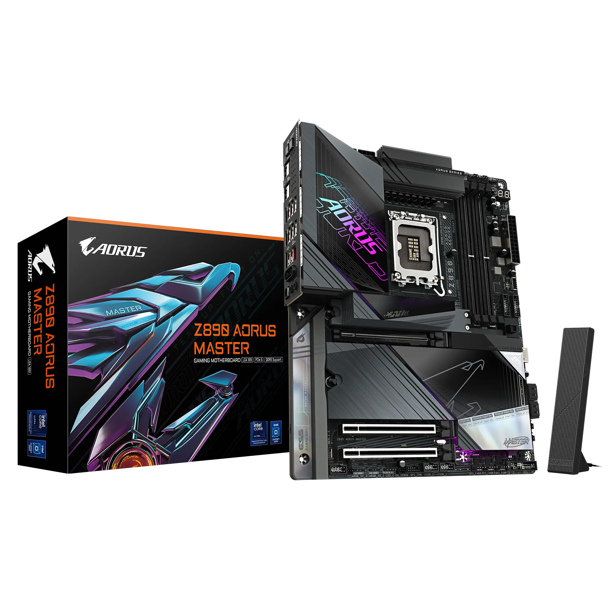AORUS Z890 MASTER - Bundkort - ATX - LGA1851 sokkel - Z890 Chipset - USB-C 3.2 Gen 2x2, USB 3.2 Gen 1, USB 3.2 Gen 2, USB4 - 10 Gigabit LAN, Bluetooth, Wi-Fi 7 - onboard grafik (CPU påkrævet) - HD Audio (8-kanaler)
