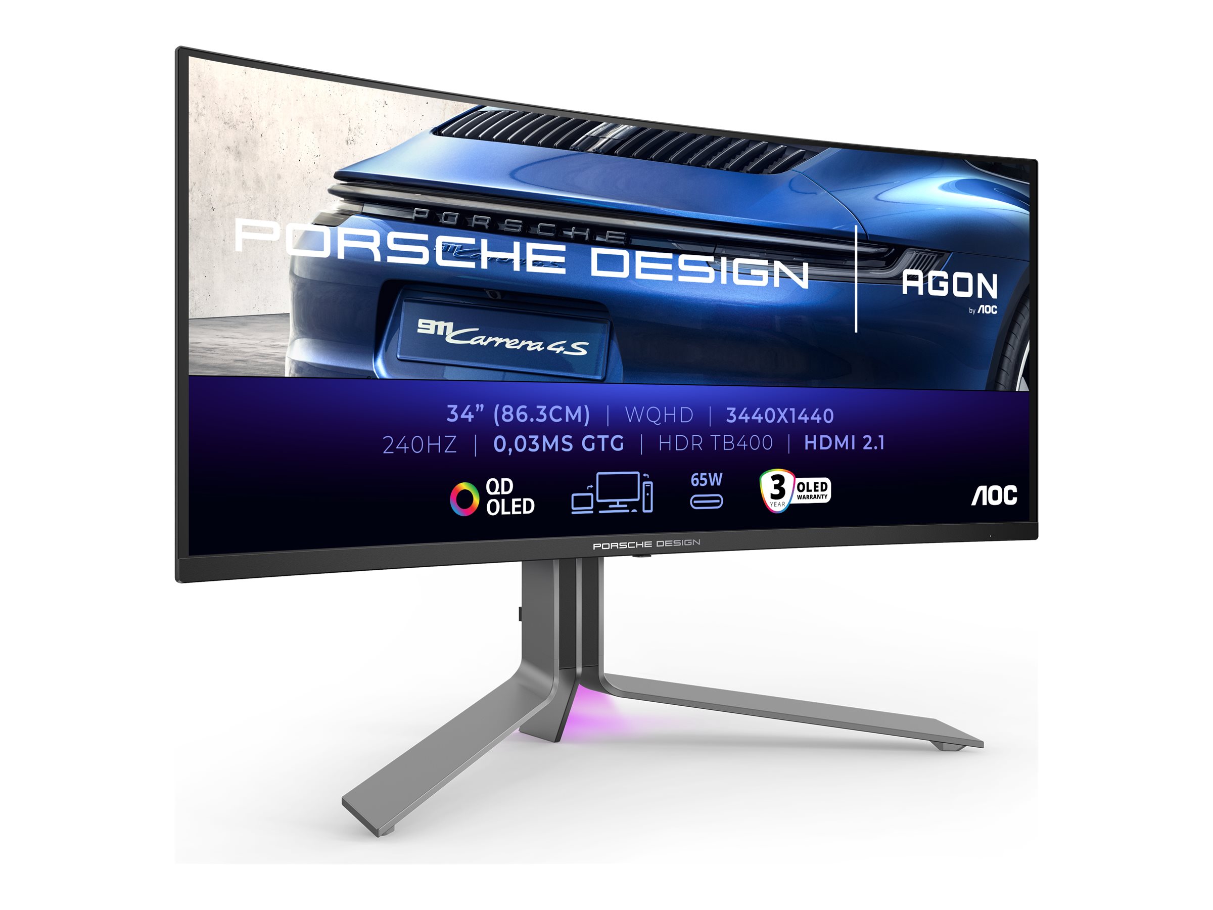 AOC AGON PRO PD34 Porsche Design 34" 3440 x 1440 (UltraWide) HDMI DisplayPort USB-C 240Hz Dockingskærm