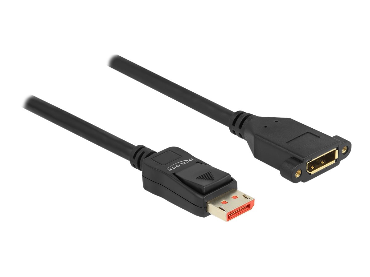 Delock - DisplayPort forlængerkabel - DisplayPort (han) haspet til DisplayPort (hun) panelmonterbar - DisplayPort 1.4 - 2 m - 8K60 Hz (7680 x 4320) support - sort
