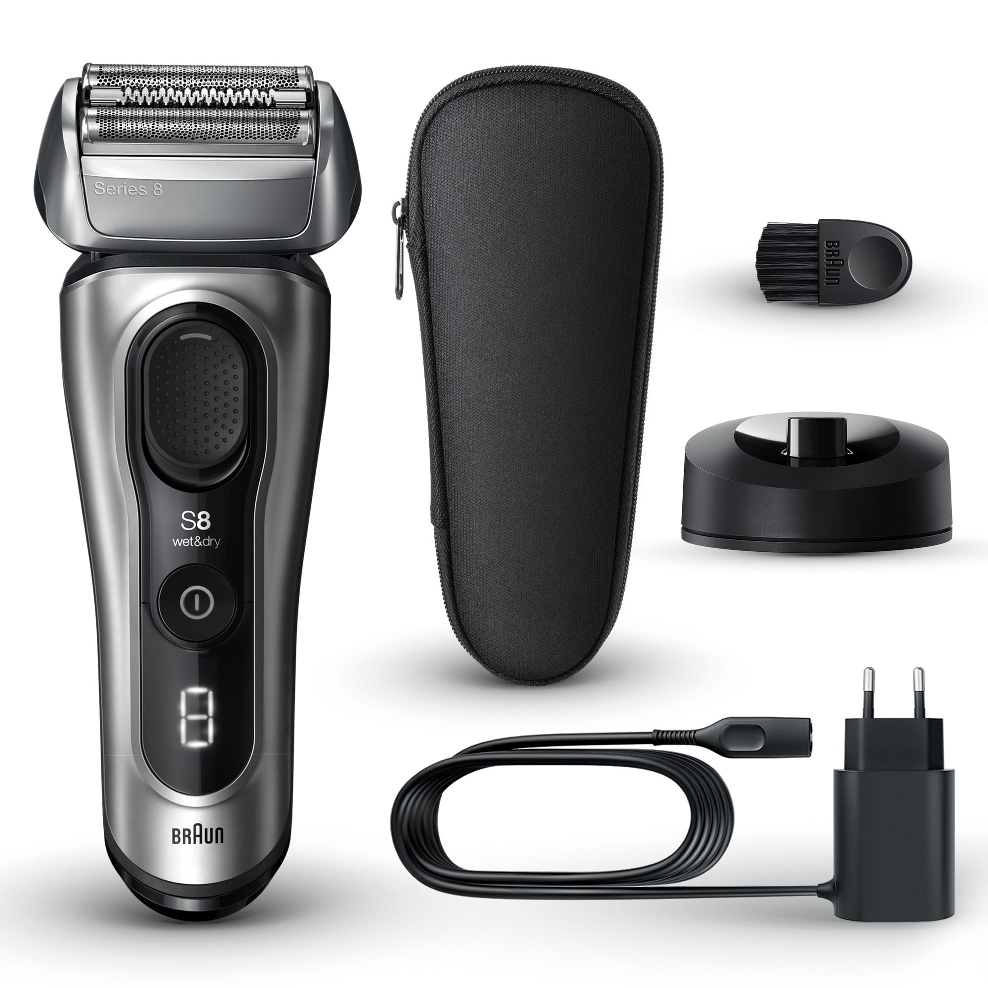 Braun Series 8 8517s, Sølv, Knapper, Batteri, Lithium-Ion (Li-Ion), Indbygget batteri, 60 min.