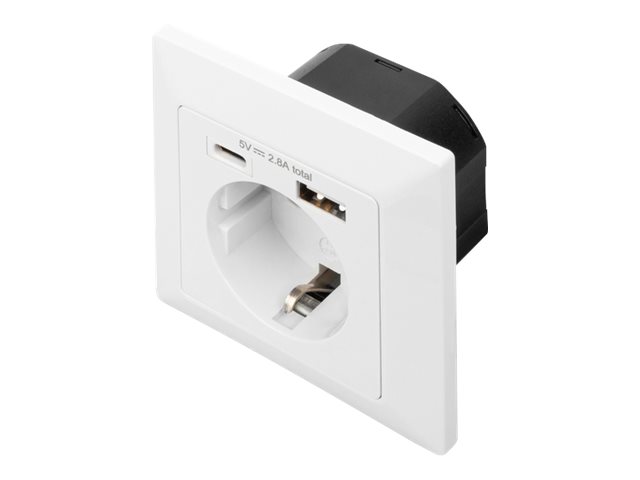 DIGITUS DA-70615 - socket-outlet - 1 power socket 2 USB sockets - white RAL 9003