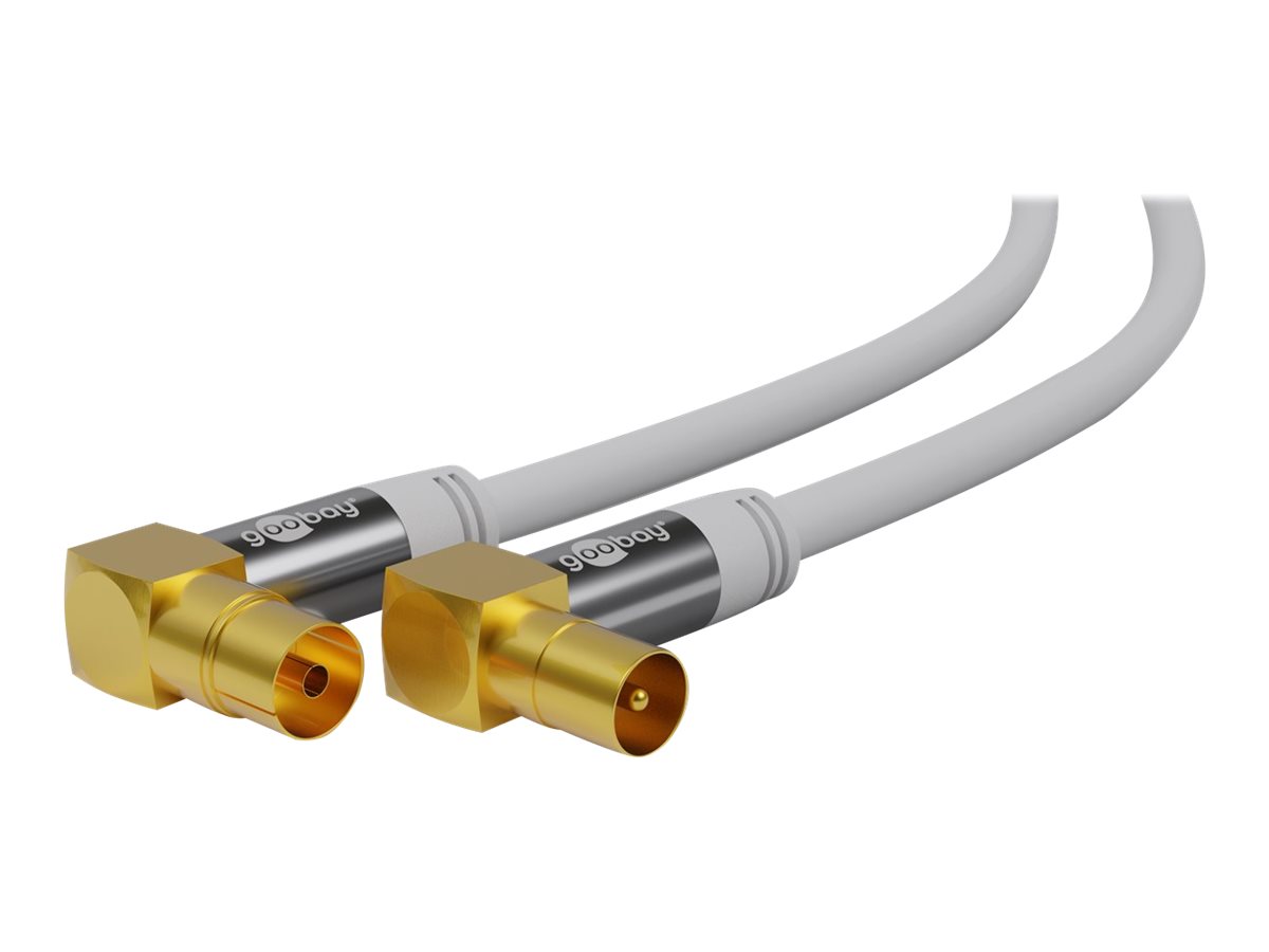 HQ TV antennekabel - 4 x skærm, 90° COAX han/hun, Hvid (1m)