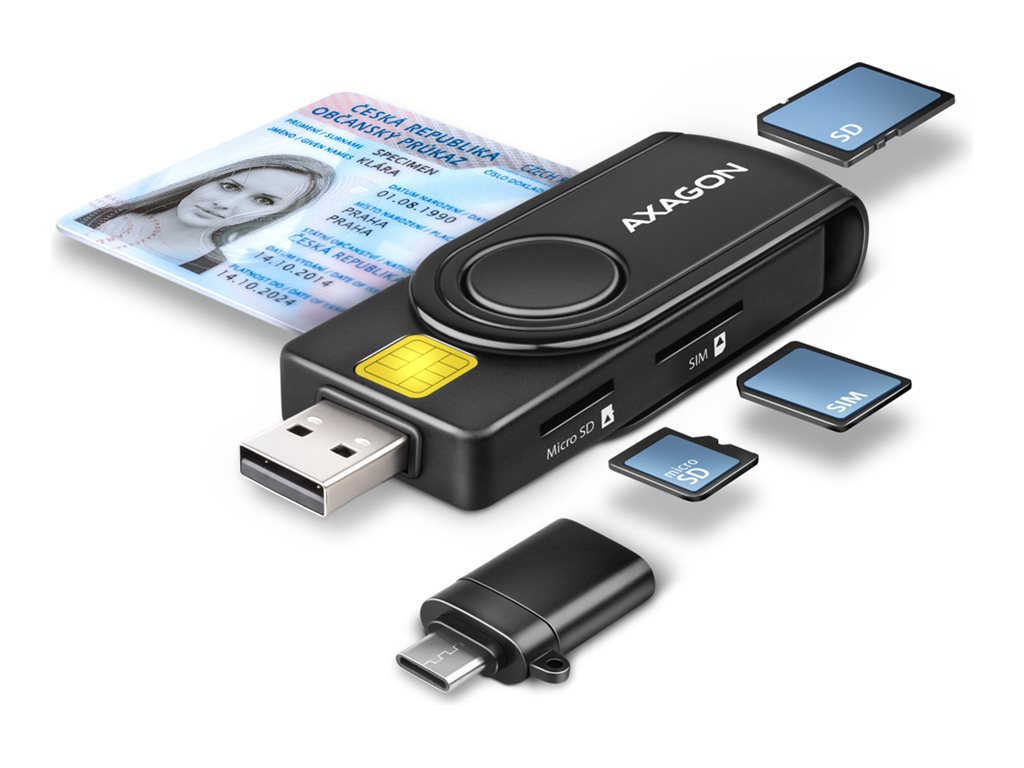 AXAGON USB Smart Card / ID Card & SD / microSD / SIM Card PocketReader