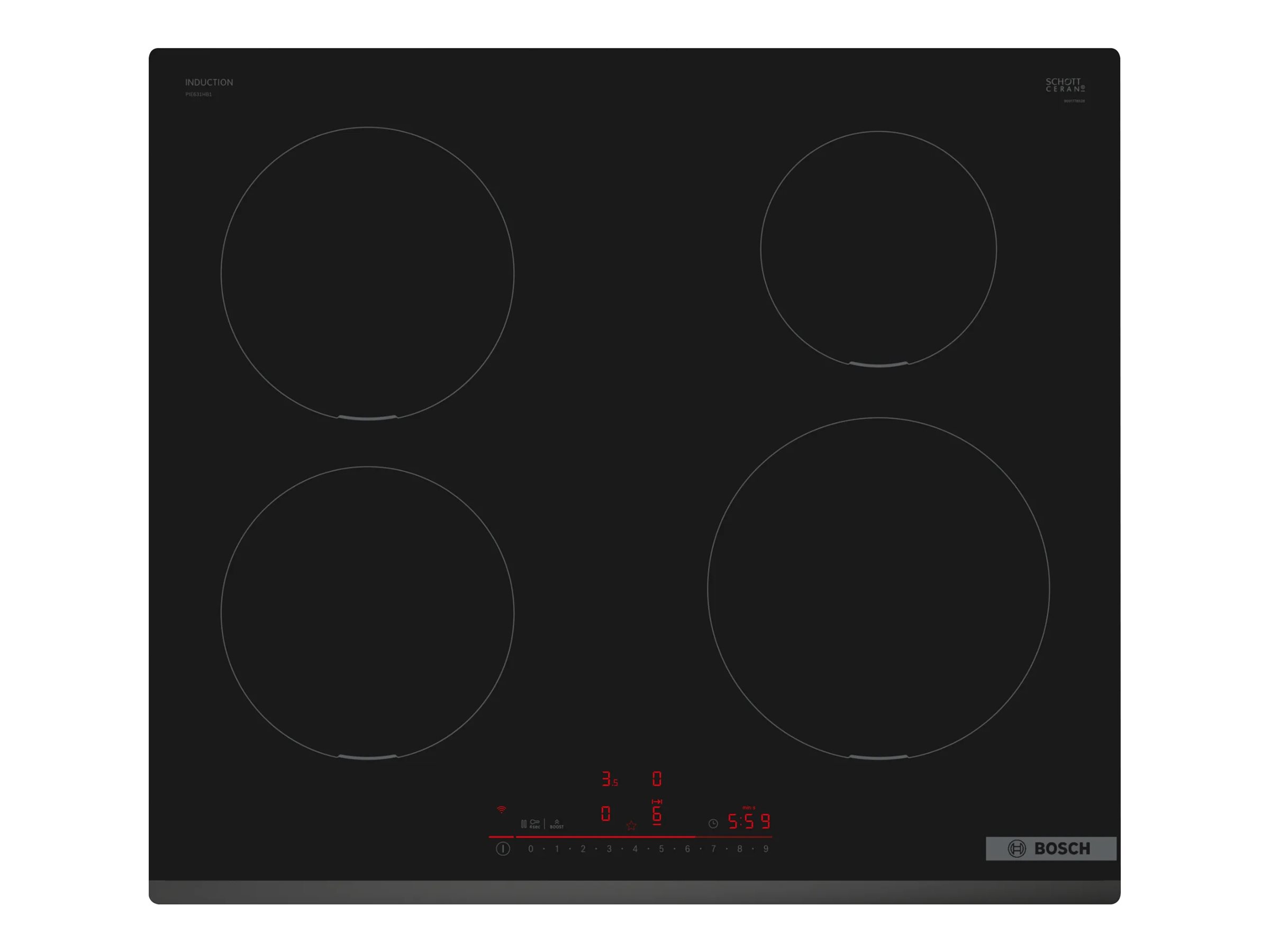 Bosch Serie | 6 PIE631HB1E - Induktions kogeplade - 4 plader - Niche - bredde: 56 cm - dybde: 49 cm - rammeløs - sort