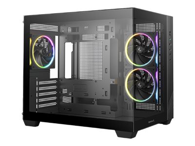 DeepCool CG330 3F - Micro-ATX - micro ATX - sidepanel med vindue (hærdet glas) - ingen strømforsyning (ATX / SFX / SFX-L) - sort - USB/Lyd