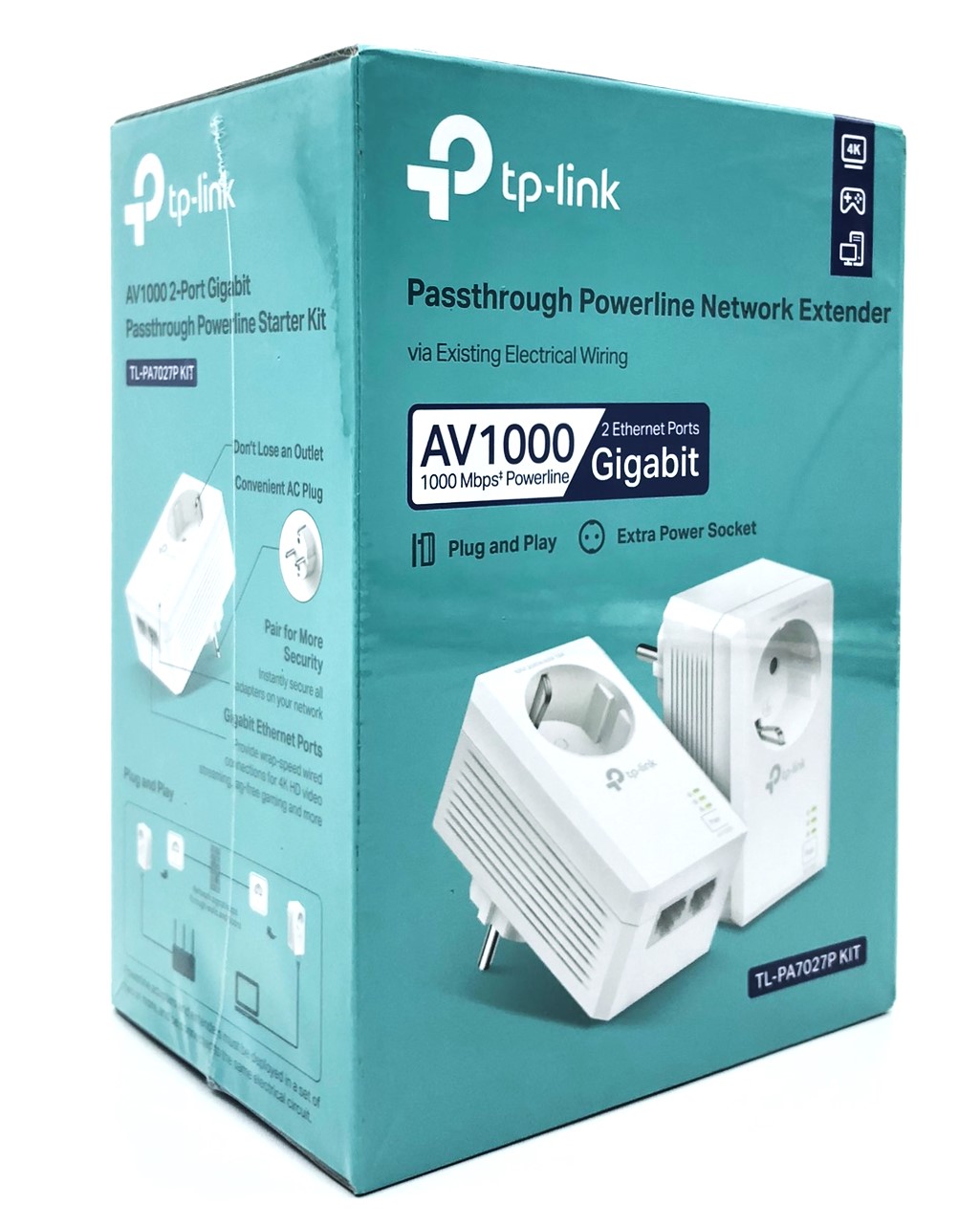 TP-Link TL-PA7027P KIT, 1000 Mbit/s, IEEE 1901, IEEE 802.3, IEEE 802.3u, Type G, Gigabit Ethernet, 10,100,1000 Mbit/s, HomePlug AV2