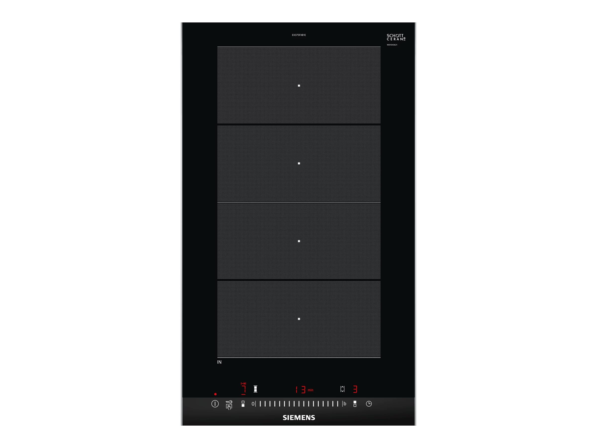 Siemens iQ700 EX375FXB1E - Induktions kogeplade - 2 plader - Niche - bredde: 27 cm - dybde: 49 cm - med rustfrit stål-sidepynt, - med facetteret frontkant - børstet aluminium/sort