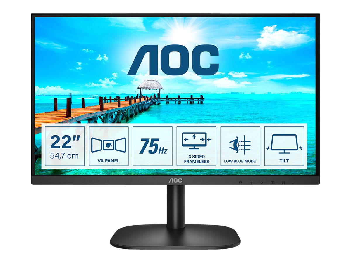 AOC 22B2H/EU - LED-skærm - 22 (21.5 til at se) - 1920 x 1080 Full HD (1080p) @ 75 Hz - VA - 200 cd/m² - 3000:1 - 4 ms - HDMI, VGA - sort