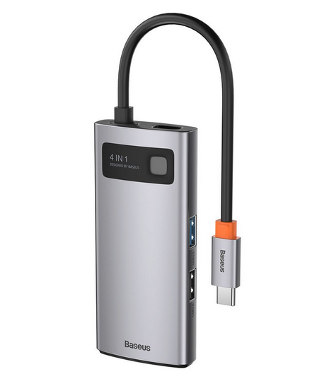 Baseus Hub 4in1 Metal Gleam Series USB-C to USB 3.0 + USB 2.0 + HDMI + USB-C PD USB hub - USB 3.0 - 4 ports - Grå