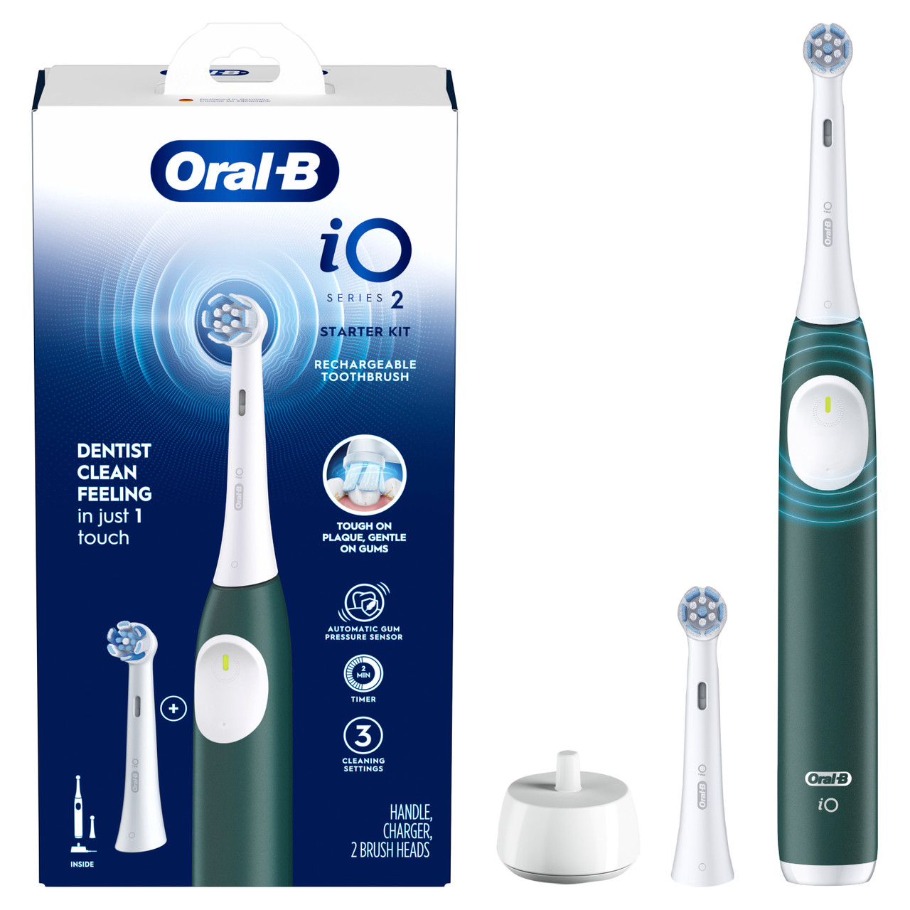 Oral-B iO Series 2 med Travel Case Elektrisk tandbørste - Forest Green