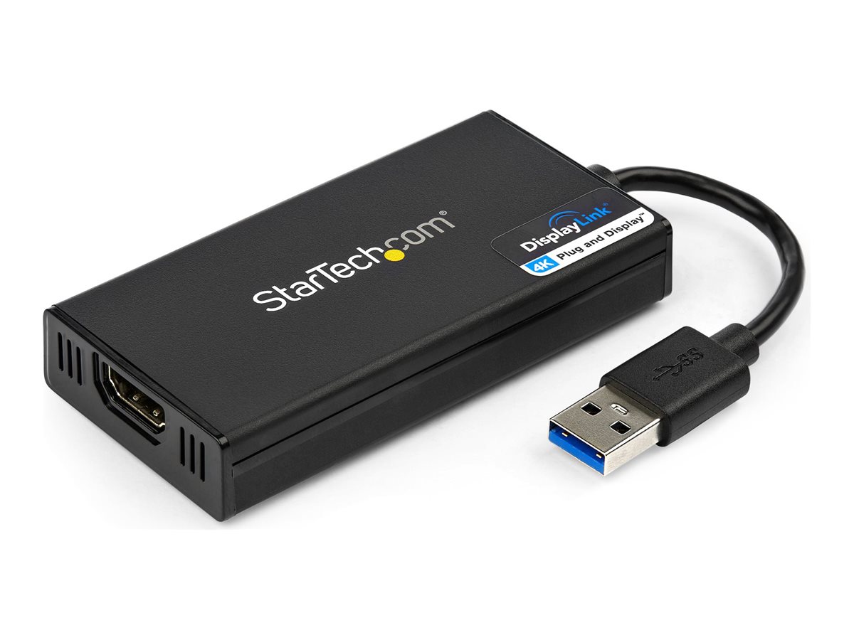 Startech USB 3.0 to HDMI Adapter, 4K 30Hz Ultra HD, DisplayLink Certified, USB Type-A to HDMI Display Adapter Converter for Monitor, External Video & Graphics Card, Mac & Windows - USB to HDMI Adapter (USB32HD4K) - Adapterkabel - TAA-kompatibel - USB Type A han til HDMI hun - 20 cm - sort - USB-strøm + audio - for P/N: HDDVIMM3, HDMM12, HDMM15, HDMM1MP, HDMM2MP, HDMM3, HDMM3MP, HDMM50A, HDMM6, HDPMM50