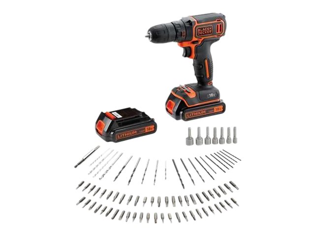 BLACK+DECKER BDCDC18BAFC - Bor/driver - ledningfri - 1-hastigheds - nøgleløs borepatron 10 mm - 30 N·m - 2 batterier - 18 V