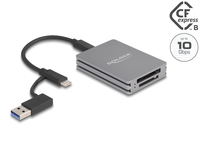 Delock - Kortlæser (CFexpress 2.0 Type B, SD 3.0 UHS-I, SD 5.1 UHS-II, SD 4.0 UHS-II) - Video Class V90 / UHS-II - USB-C