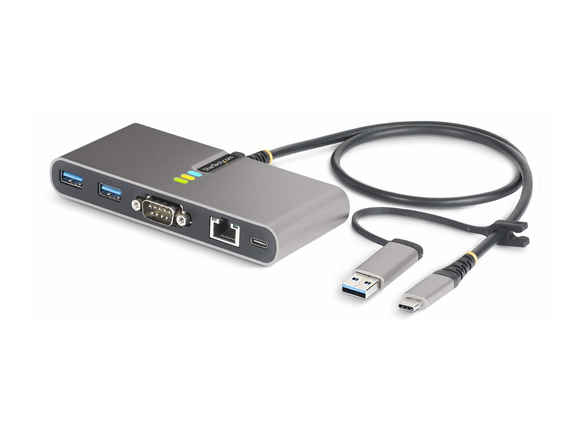 StarTech.com 2-Port USB-C/USB-A Hub with GbE and RS232 Serial 2x USB-A - hub - 2 ports USB hub - 2 ports - Grå