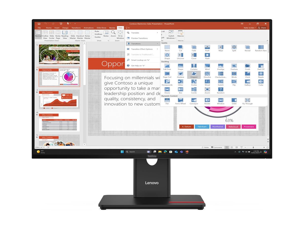 Lenovo ThinkVision T27-40 27" IPS 1920 x 1080 (Full HD) VGA (HD-15) HDMI DisplayPort 120Hz