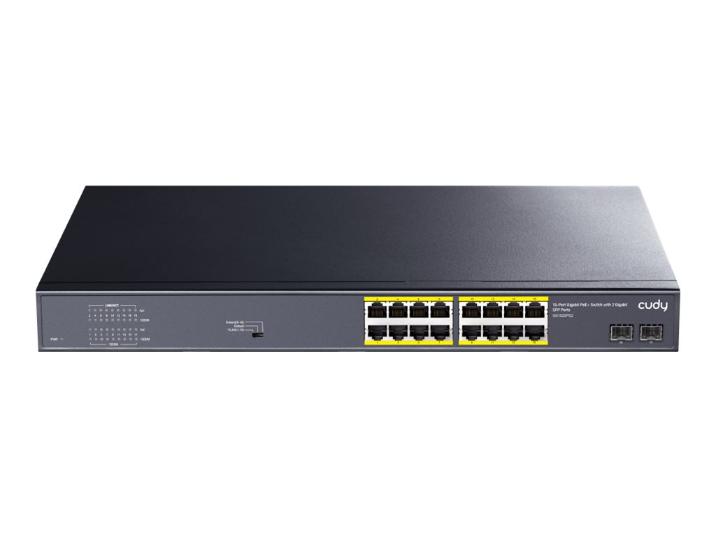 Gigabit PoE-switch CUDY GS1020PS2 - 16x RJ-45, 2x SFP, 200 W, sort