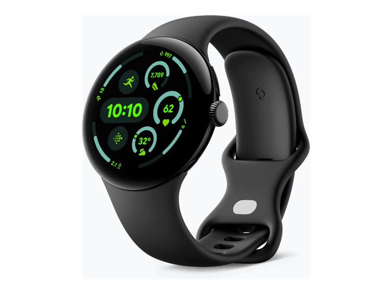 Google Pixel Watch 3 - 45 mm - matsort aluminium - smart ur med aktivt bånd - fluoroelastomer - obsidian - båndstørrelse: L - 32 GB - Bluetooth, Wi-Fi 6, NFC, UWB - 37 g