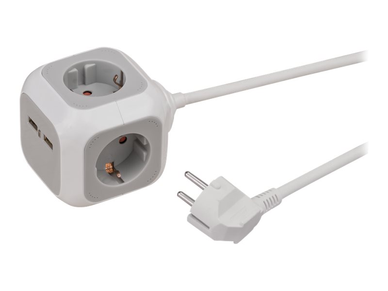 ALEA-Power-stik med USB / stikblok (4-vejs stikdåser, 2x USB-oplader og 1,4 m kabel) TYPE F