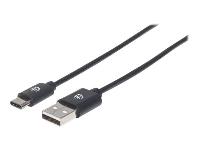 Manhattan USB-C to USB-A Cable, 2m, Male to Male, Black, 480 Mbps (USB 2.0), Hi-Speed USB, Lifetime Warranty, Polybag USB Type-C kabel 2m Sort