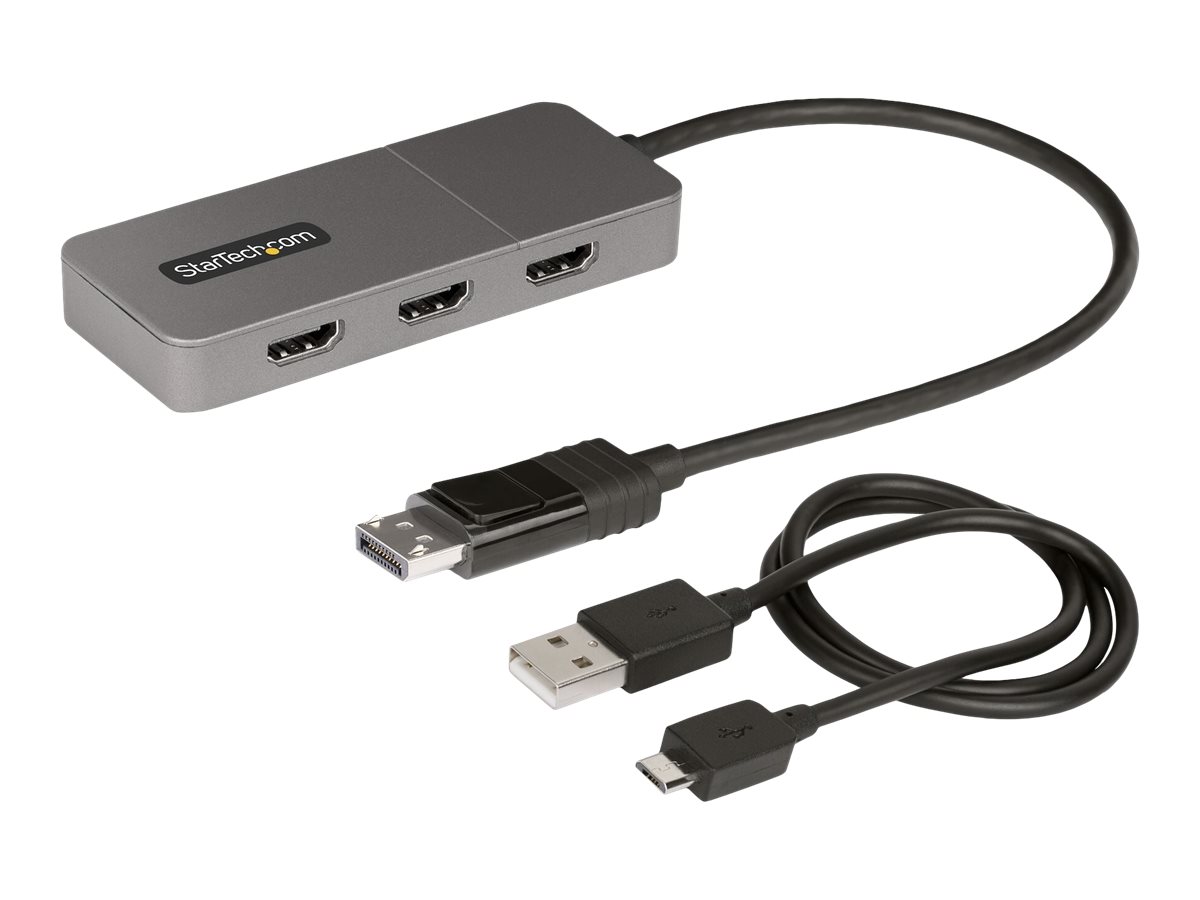 StarTech.com 3-Port MST Hub, DisplayPort to Triple HDMI Monitors, 4K 60Hz, DP 1.4 Multi-Monitor Video Adapter with 1ft (30cm) Built-in Cable, USB