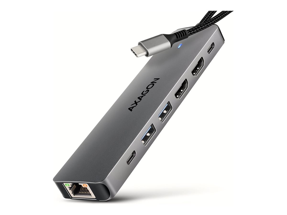 AXAGON Dual 4K Display USB-C 5 Gbps 7-in-1 HUB USB hub - USB 3.2 - 7 ports - Grå
